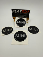 Mini – Silver on Black center cap decal set
