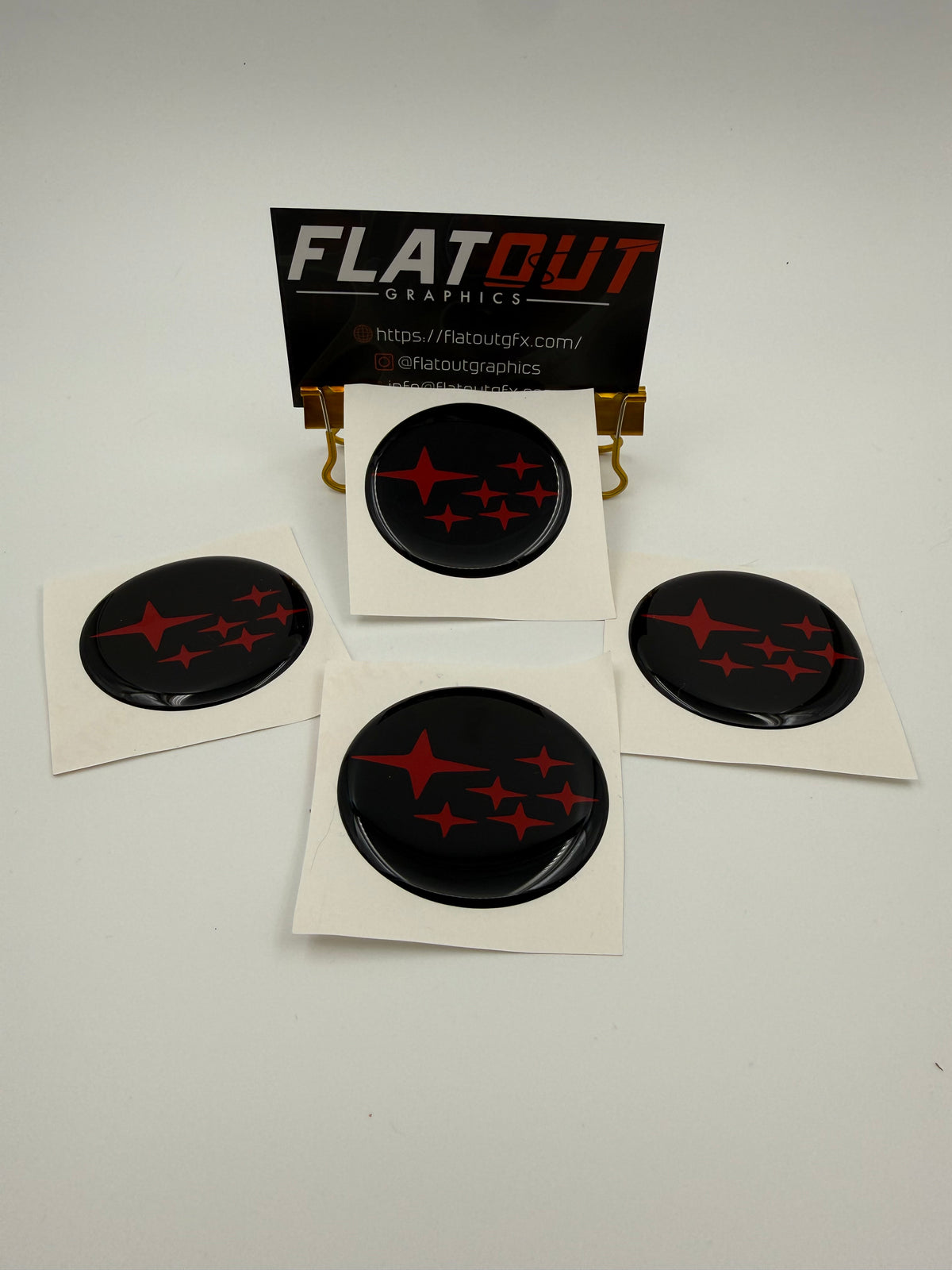Subaru – Red on Black center cap decal set