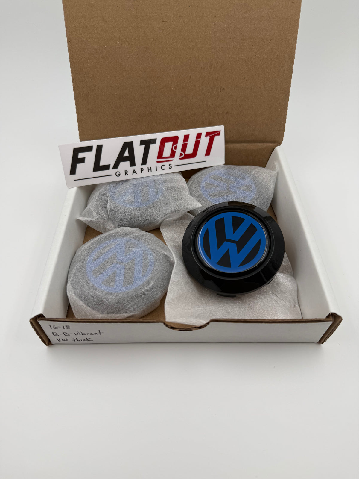 VW Thick – Vibrant Blue on Black center cap decal set